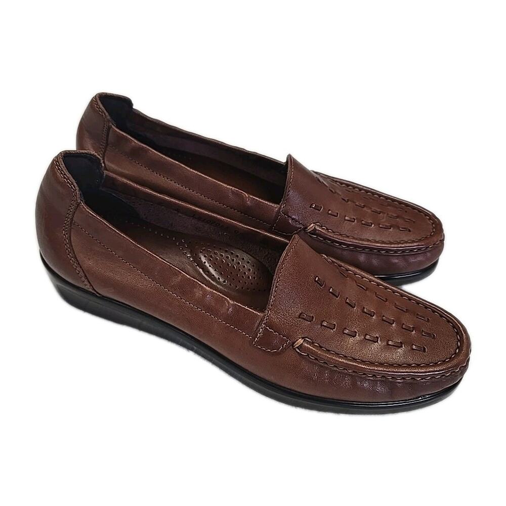 SAS Weave Loafers Womens 9 S Slim Chestnut Brown Leather Tripad USA Made Comfort